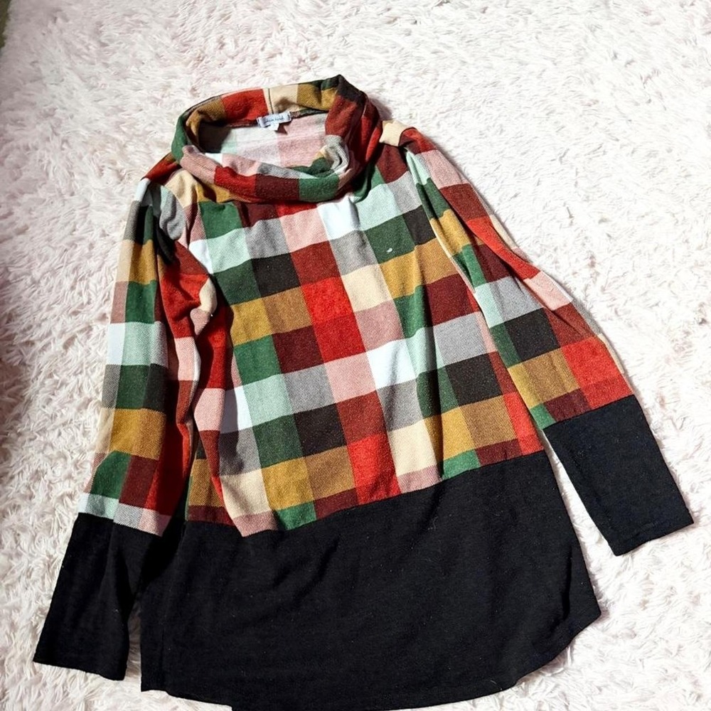 Patchwork Printed Autumn Sweater Weather Pumpkin Patch Tunic Womens XL Plaid